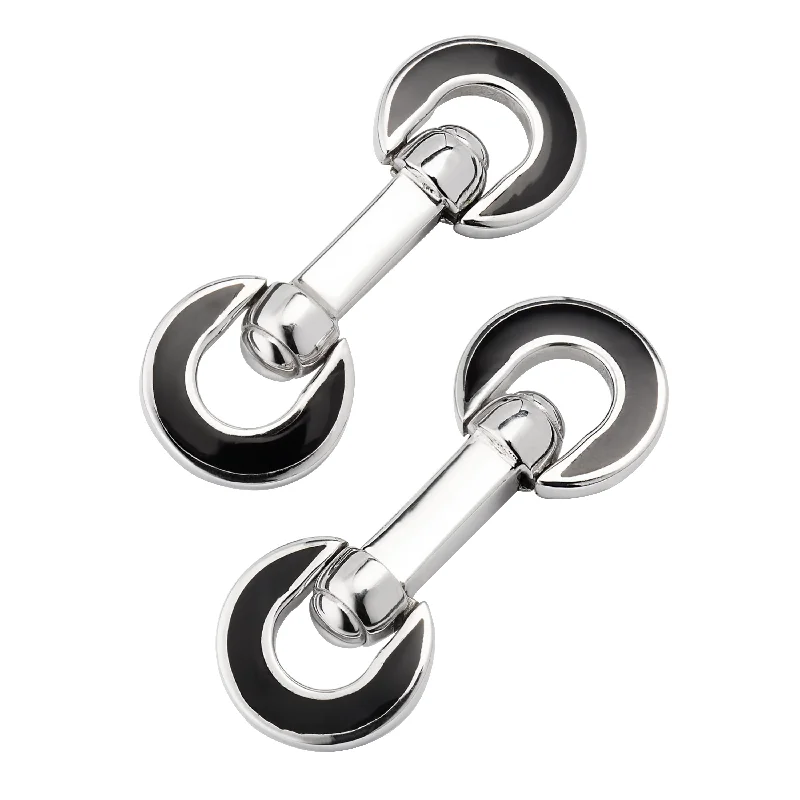 Best cufflinks with polished stainless steel for a sleek and modern look-Horseshoe Flip Sterling Black Cufflinks