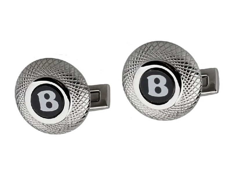 Cufflinks with luxe pearl inlays for a refined, classic look-BENTLEY INSPIRED SILVER PLATED ROUND CUFFLINKS