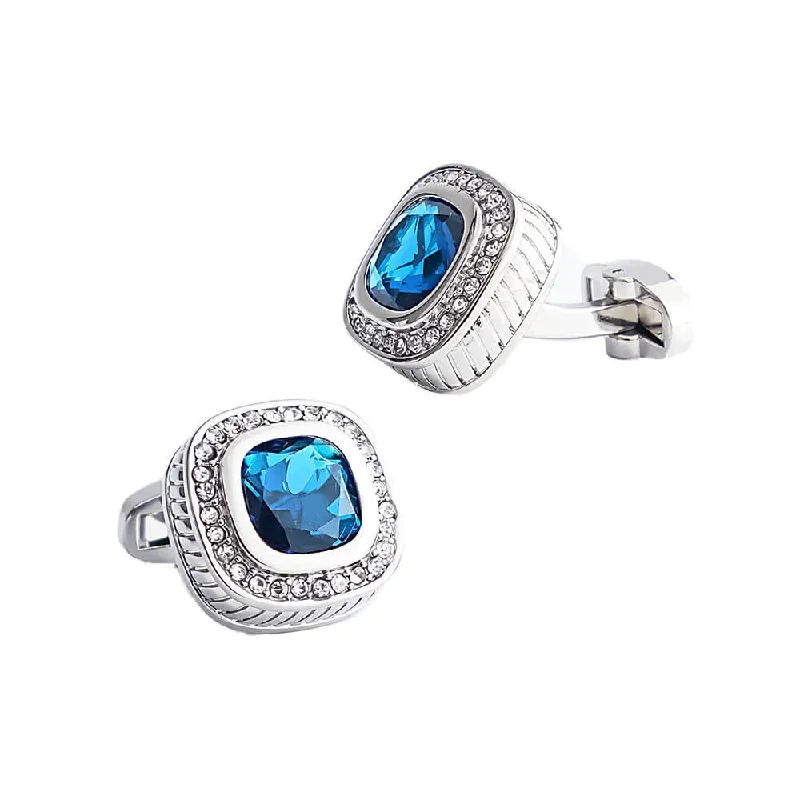 Best cufflinks with round designs for a classic, versatile look-Copper Blue Rhinestones Silver Plated Cufflinks