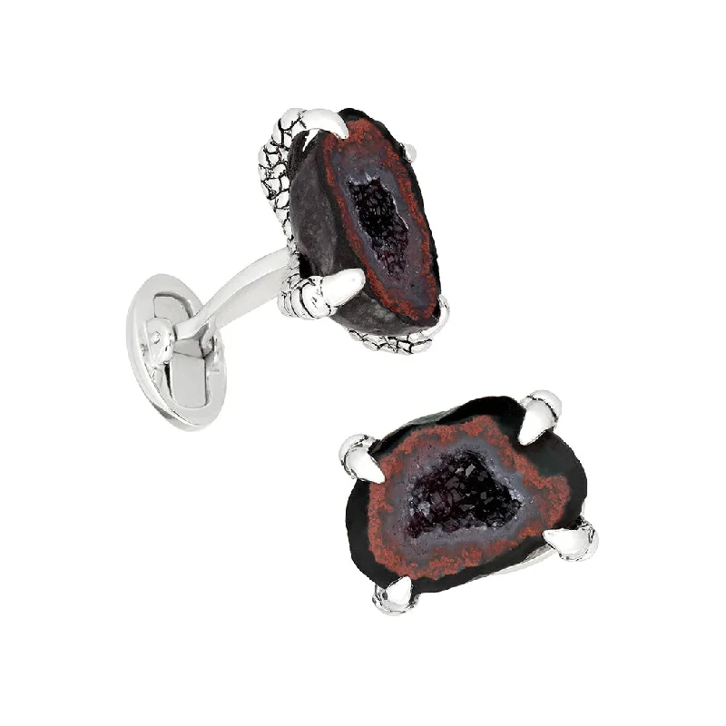 Best cufflinks with gemstone inlays for a colorful and stylish finish-Agate Druzy Geode Claw Sterling Cufflinks