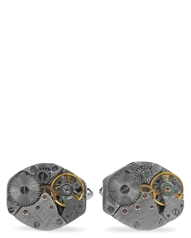 Best cufflinks with gemstone and metal inlays for a colorful and eye-catching design-DÉCLIC Naked Gear Oval Cufflink - Silver