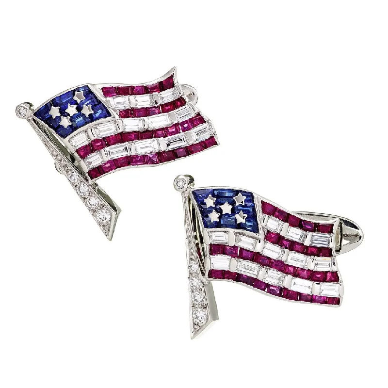 Best cufflinks with enamel designs for vibrant and colorful accents-American Flag  Platinum Diamonds Ruby & Sapphire  Cufflinks