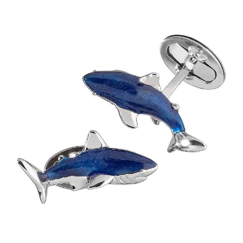 Personalized cufflinks with initials for a custom and meaningful gift-Shark Hand-painted Enamel Sterling Cufflinks