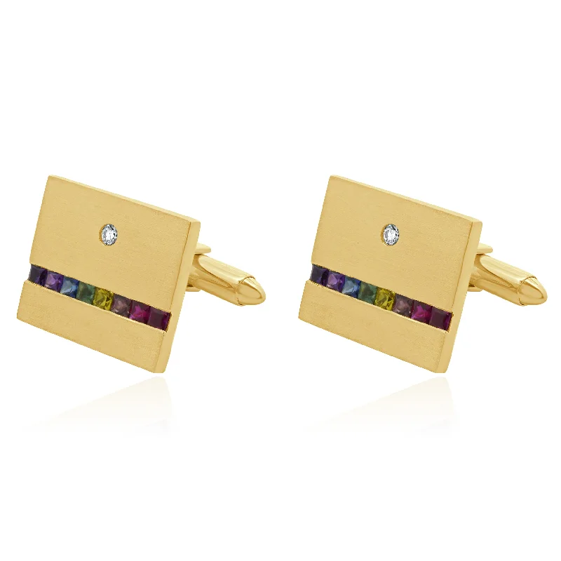 Cufflinks with Swarovski crystals for added sparkle and luxury-18 Karat Yellow Gold Rainbow Sapphire and Diamond Cufflinks