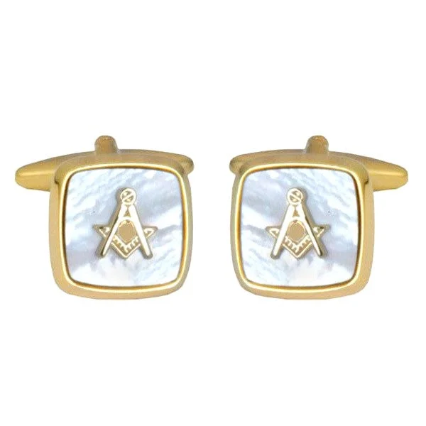 Designer cufflinks with intricate patterns for a high-fashion and stylish look-Mother Of Pearl Gold Plated Masonic Cufflinks 902820