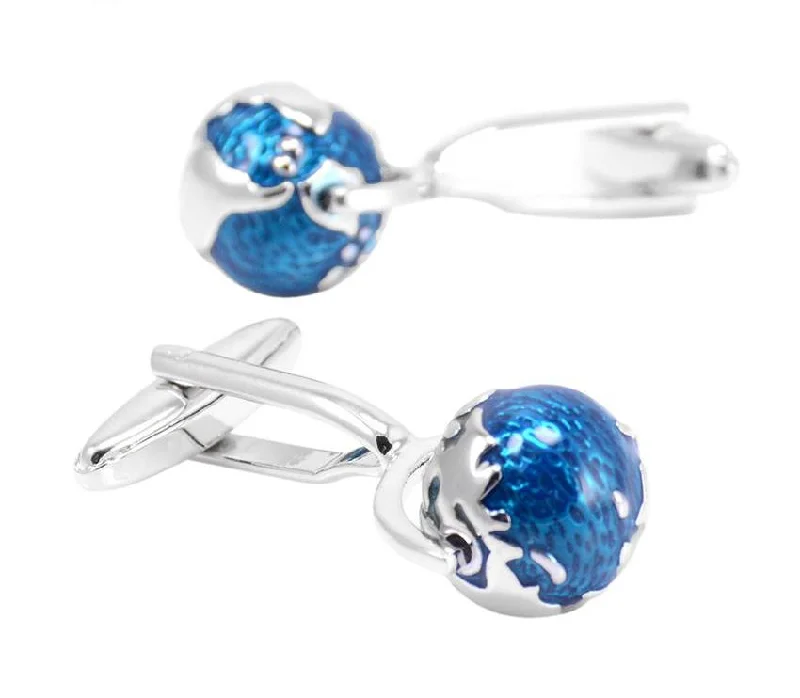 Cufflinks with artistic designs for a one-of-a-kind accessory-Blue globe silver cufflinks