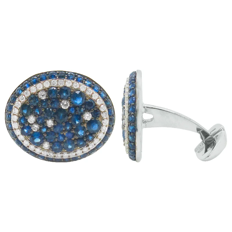 Cufflinks with classic round designs for a versatile and timeless accessory-14K GOLD DIAMOND SAPPHIRE BRANDON CUFFLINKS