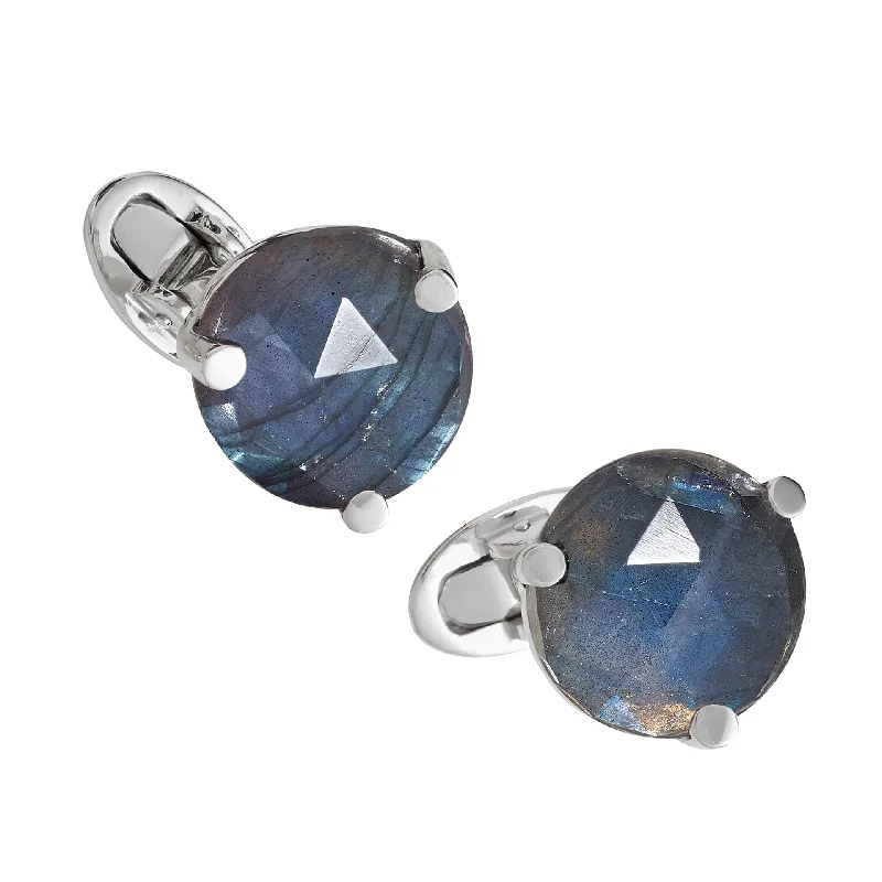 Cufflinks with custom logos for a branded and professional look-Faceted Round Labradorite Sterling Silver Cufflinks