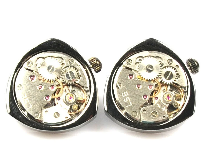 Cufflinks with Swarovski crystals for added sparkle and luxury-Steampunk Triangle Watch Movement Cufflinks