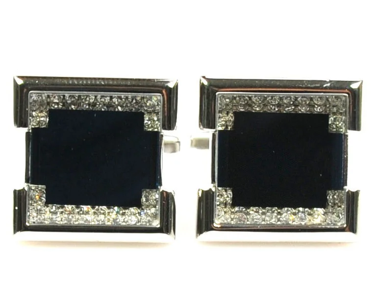 Cufflinks with classic black enamel for a sleek and timeless design-Rhinestone Platinum Plated navy cufflinks