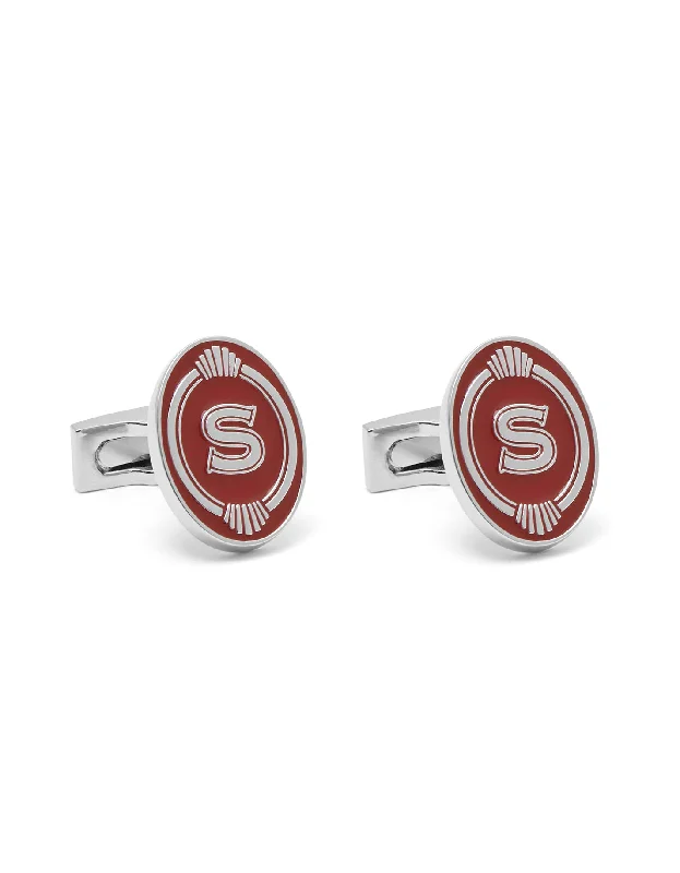 Best cufflinks with a sleek black finish for a contemporary, edgy look-Peaky Blinders Cufflinks - Silver / Red