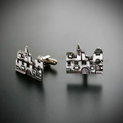 Cufflinks with luxury enamel inlays for a polished and vibrant appearance-Jerusalem skyline design cufflinks in silver