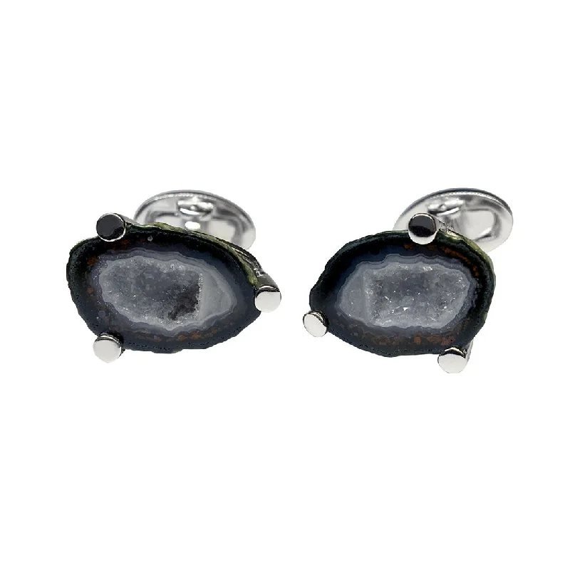 Cufflinks with custom logos for a branded and professional look-Grey Druzy Crystallized Gemstone Sterling Silver Cufflinks I Jan Leslie