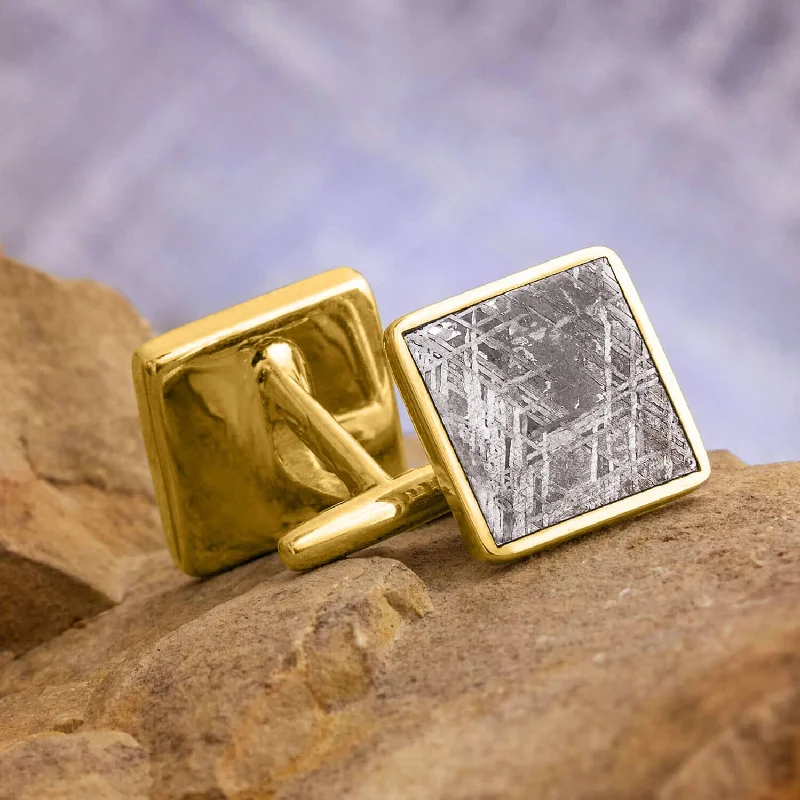 Cufflinks with customized logos for businesses or organizations looking to add branding-Square 10k or 14k Gold Gibeon Meteorite Cuff Links