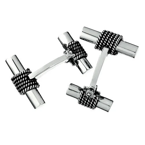 Cufflinks with luxury enamel inlays for a polished and vibrant appearance-Rope Tube Sterling Cufflinks