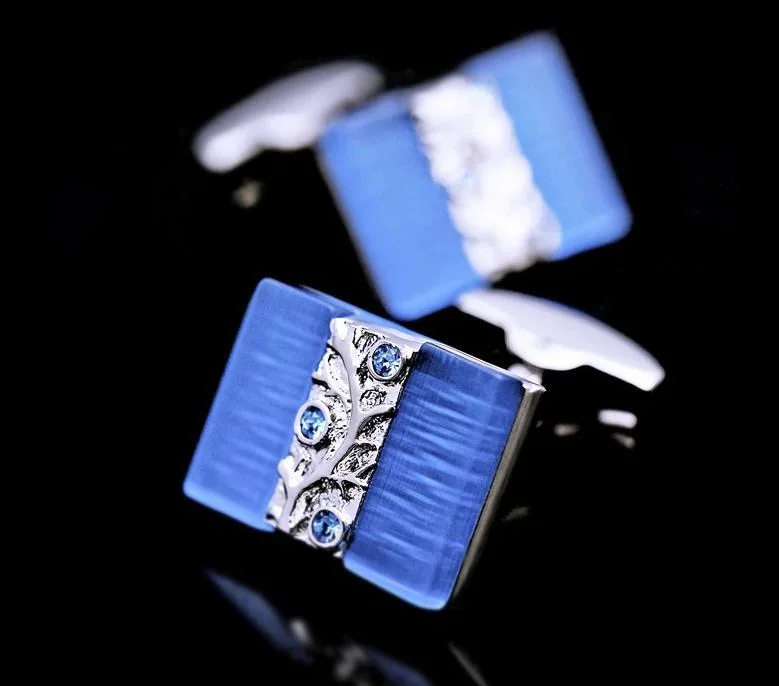 Best cufflinks with modern minimalist designs for a chic, subtle style-BLUE SILVER CUFFLINKS