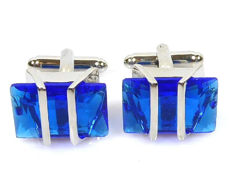 Best cufflinks with enamel inlays for a colorful and artistic touch-Blue crystal silver cufflinks