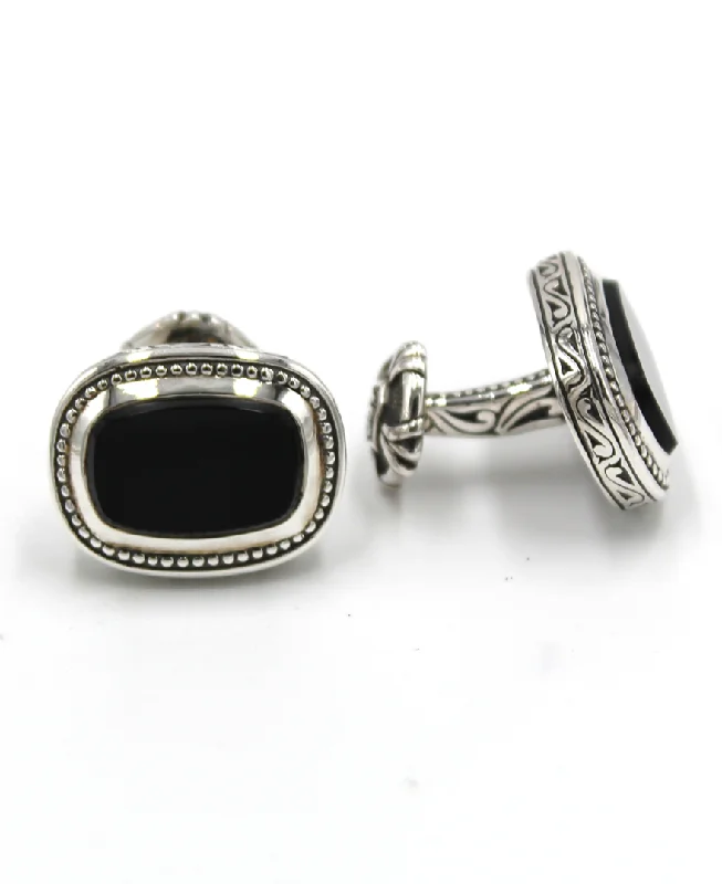 Cufflinks with wood accents for a rustic and unique design-Scott Kay GC2139SPBOM Sterling Silver Onyx Cufflinks