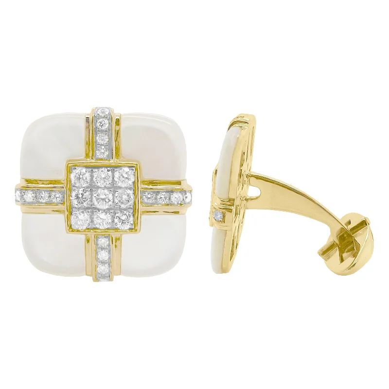 Best cufflinks for formal wear with classic designs and polished finishes-14K GOLD DIAMOND MOTHER OF PEARL JIM CUFFLINKS