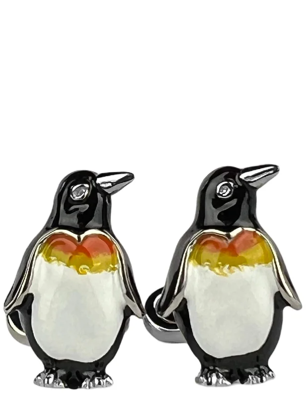 Best cufflinks with multicolored stones for a bold and vibrant appearance-DÉCLIC Penguin Enamel Cufflink - Silver