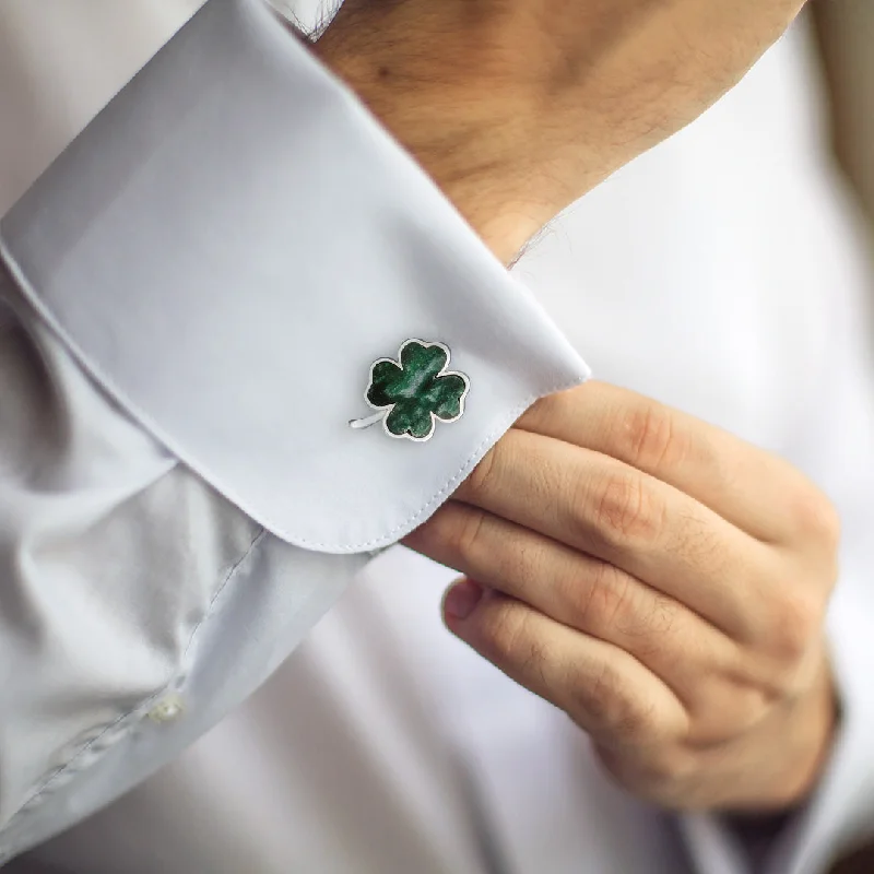 Best cufflinks with mother-of-pearl inlays for a sophisticated and luxurious feel-Four Leaf Clover Green Onyx Sterling Cufflinks