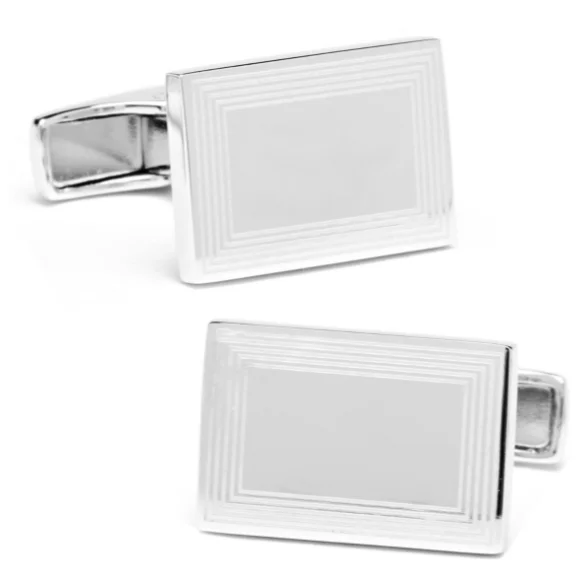 Best cufflinks with enamel designs for vibrant and colorful accents-STERLING SILVER ETCHED FRAME RECTANGLE DYLAN CUFFLINKS