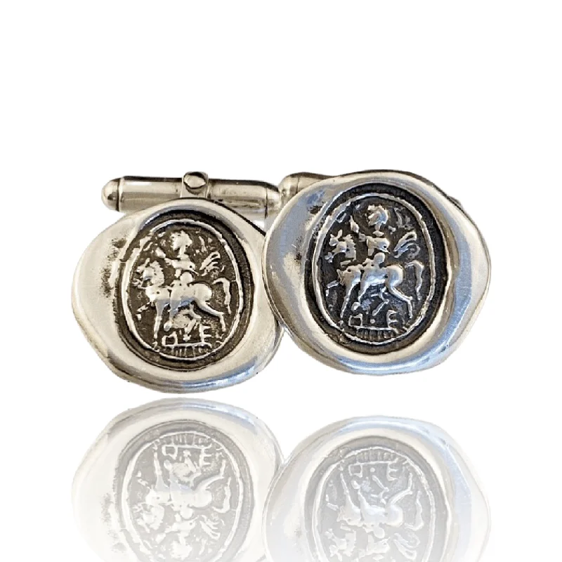 Cufflinks with Swarovski crystals for added sparkle and luxury-Saint George Sterling Silver Cufflinks