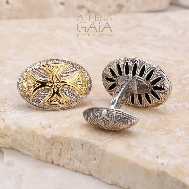 Cufflinks with luxe pearl inlays for a refined, classic look-Oval Maltese Cross Cufflinks (In-Stock)