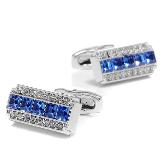 Cufflinks with classic black enamel for a sleek and timeless design-BLUE CRYSTAL CUFFLINKS