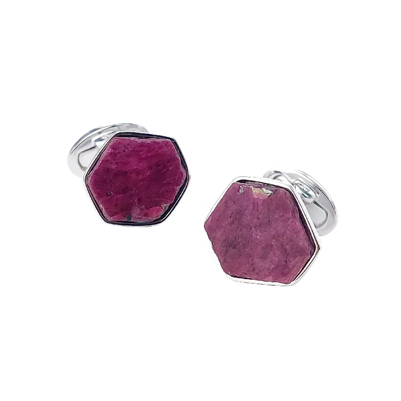 Best cufflinks with engraved monogrammed initials for a personalized gift-Ruby Raw Gemstone Sterling Cufflinks