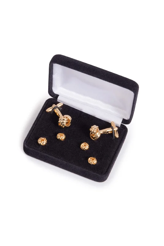 Best cufflinks with geometric shapes for a modern and artistic touch-Gold Knot Cufflink & Stud Set