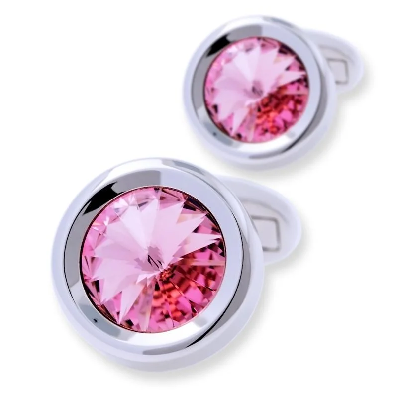 Best cufflinks for anniversary gifts with intricate designs and personal touches-PINK CRYSTAL SILVER CUFFLINKS