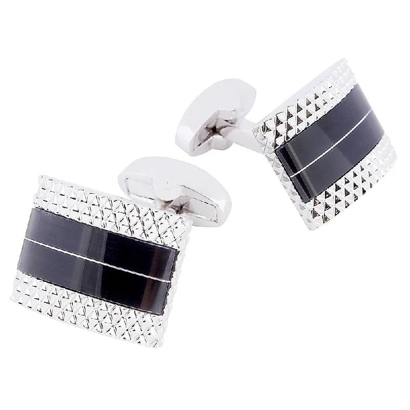 Best cufflinks for casual wear with subtle designs for a relaxed yet stylish look-Silver black stone cufflinks