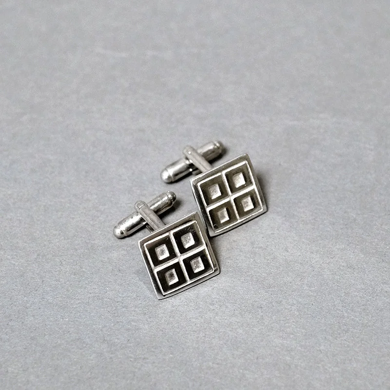 Best cufflinks for groomsmen with matching sets for a cohesive wedding look-Square Pewter Cufflinks with Rennie Mackintosh Design