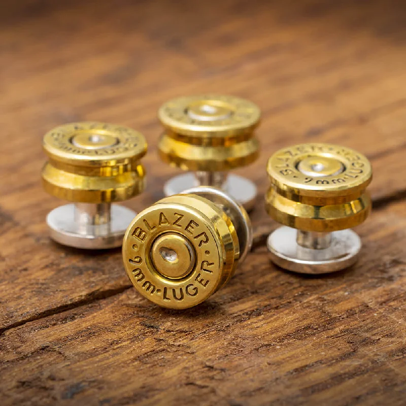 Best cufflinks with a polished gold finish for a luxurious and timeless look-Brass Bullet Shirt Studs