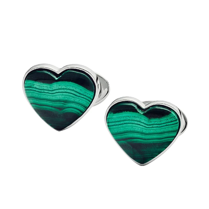 Best cufflinks with silver plating for an affordable yet luxurious appearance-Malachite Heart Sterling Cufflinks