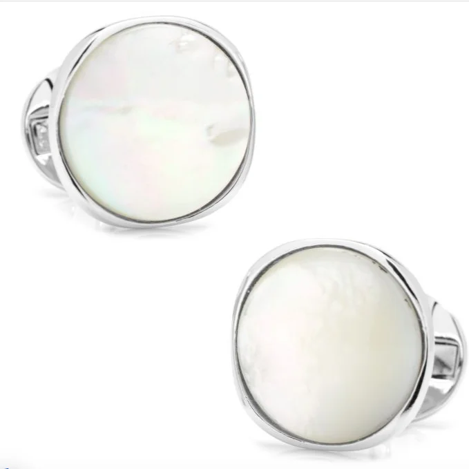 Best cufflinks with customizable monograms for a unique and personal gift-STERLING SILVER MOTHER OF PEARL FINN CUFFLINKS