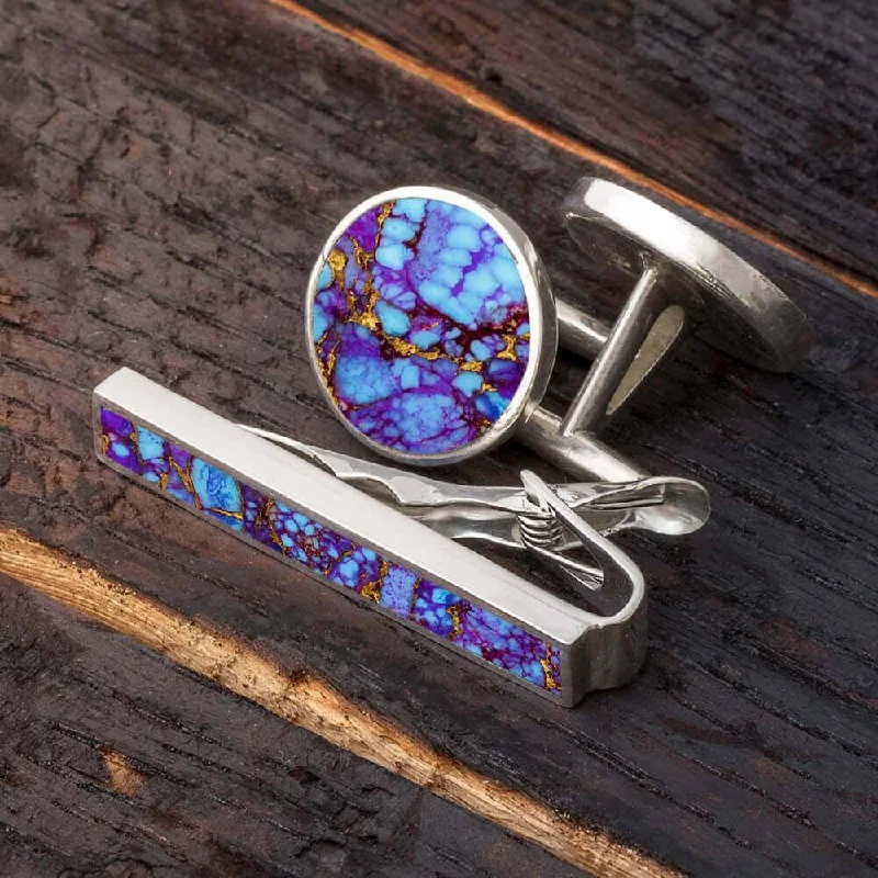 Cufflinks with classic round designs for a versatile and timeless accessory-Gem Alloy Gift Set - Cuff Links & Tie Clip