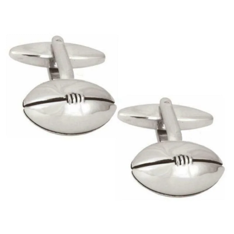 Best cufflinks for business attire with simple, sleek designs for professionals-Rugby Ball Rhodium Plated Mens Cufflinks 901096