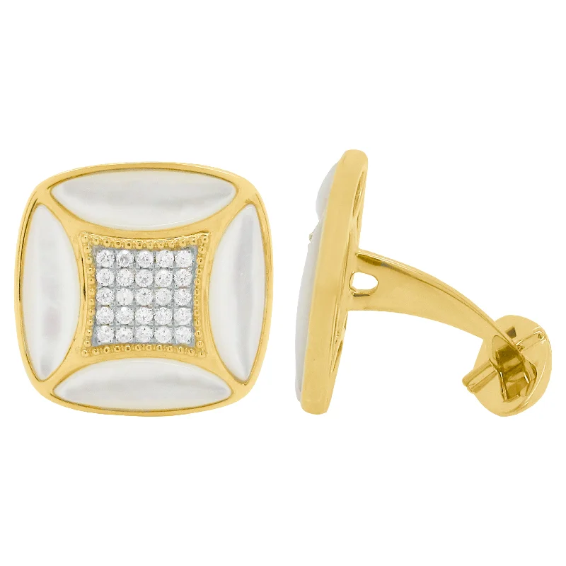 Cufflinks with luxe pearl inlays for a refined, classic look-14K GOLD DIAMOND MOTHER OF PEARL BRENT CUFFLINKS