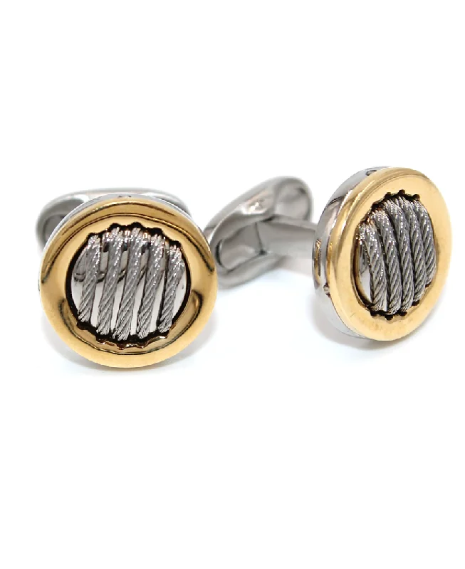 Best cufflinks with silver plating for an affordable yet luxurious appearance-Alor Stainless Steel Cufflinks with White CableS and 18K Gold