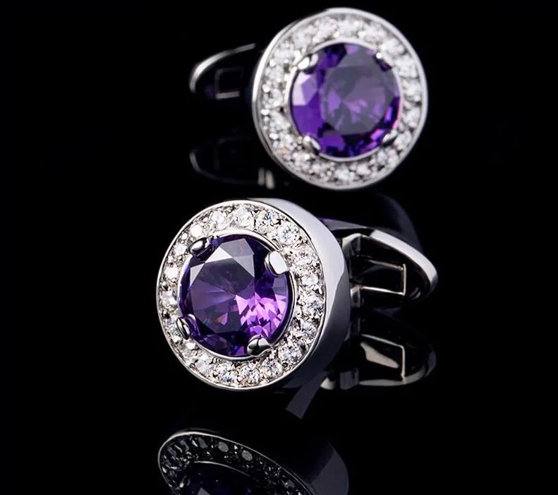 Best cufflinks with classic oval designs for a traditional and versatile appearance-PURPLE CRYSTAL CUFFLINKS