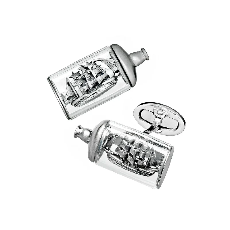 Unique cufflinks with quirky designs for a fun and personalized accessory-Ship in a Bottle Sterling Cufflinks