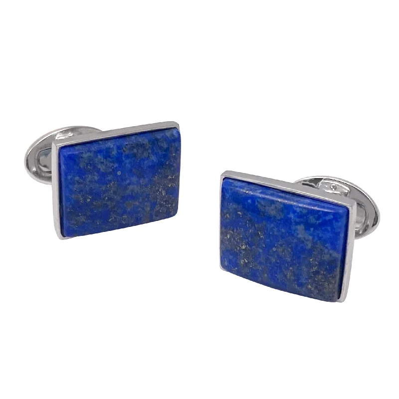 Cufflinks with silver and enamel combinations for a colorful and polished look-Lapis Rectangle Sterling Silver Cufflinks I Jan Leslie