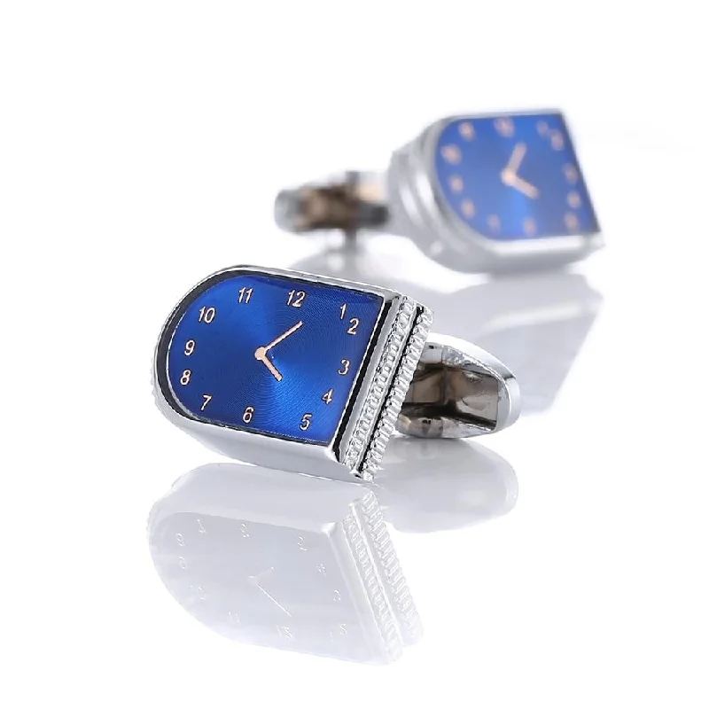 Cufflinks with classic round designs for a versatile and timeless accessory-BLUE WATCH SILVER CUFFLINKS