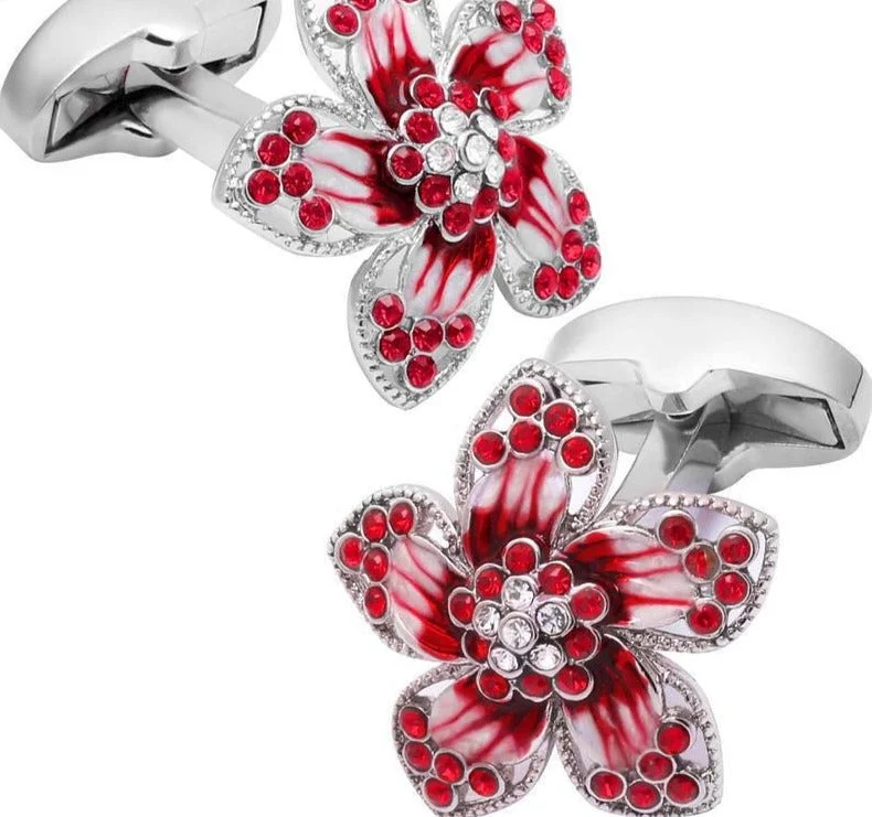 Best cufflinks with polished stainless steel for a sleek and modern look-Flower Cufflinks with Crystals