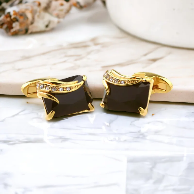 Best cufflinks for groomsmen with matching sets for a cohesive wedding look-Chokore Black Agate Cufflinks with Gold Plating