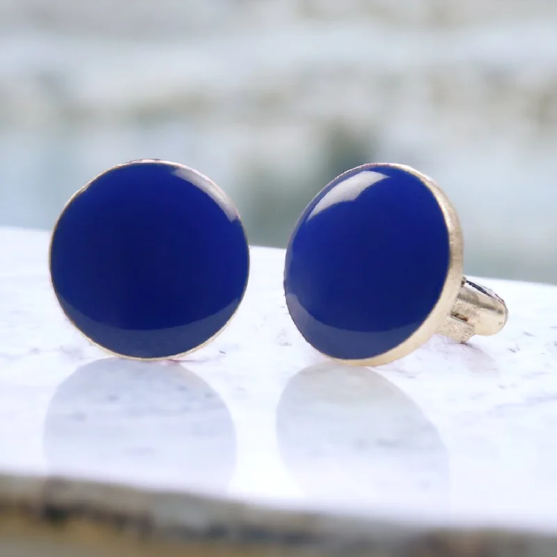 Cufflinks with art deco designs for a vintage and glamorous accessory-Chokore Cobalt Blue color Round shape Cufflinks