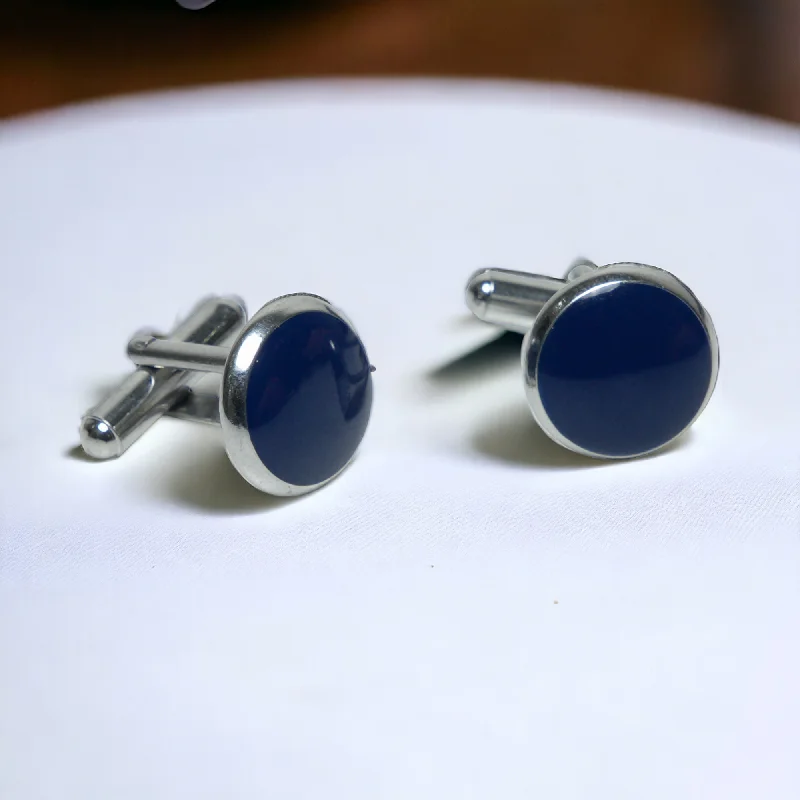 Best cufflinks with customizable monograms for a unique and personal gift-Chokore Round Silver Cufflinks (Blue)