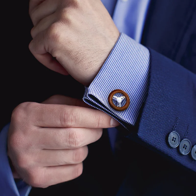 Cufflinks with Swarovski crystals for added sparkle and luxury-Steering Wheel Carved Sterling Cufflinks